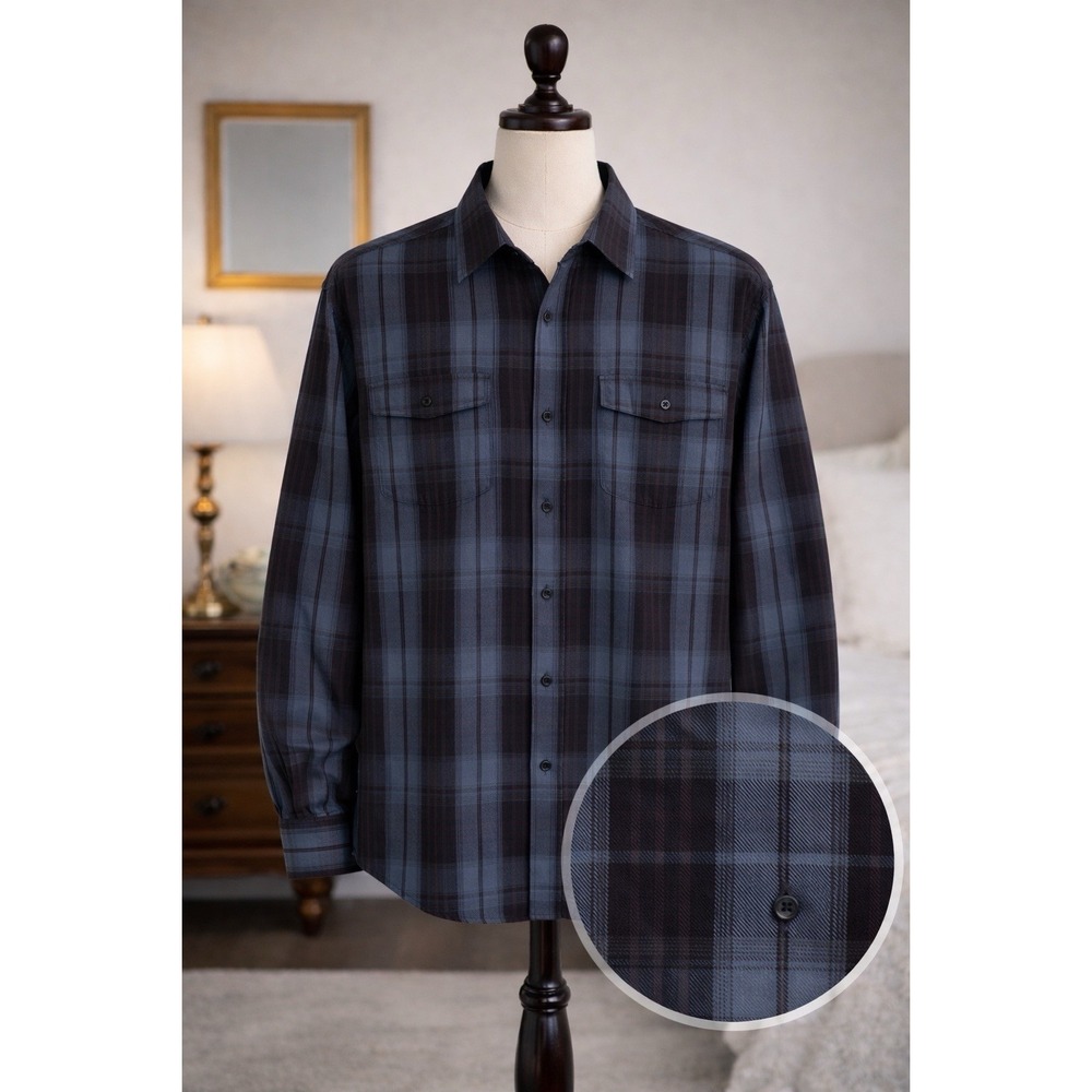Columbia Omni-Wick Advanced Evaporation Shirt Blue Plaid Button-Up Mens Medium